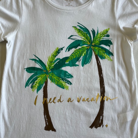 Kate Spade "I need a vacation" Palm Tree Leaves Cotton Casual T-shirt Top - Picture 4 of 9